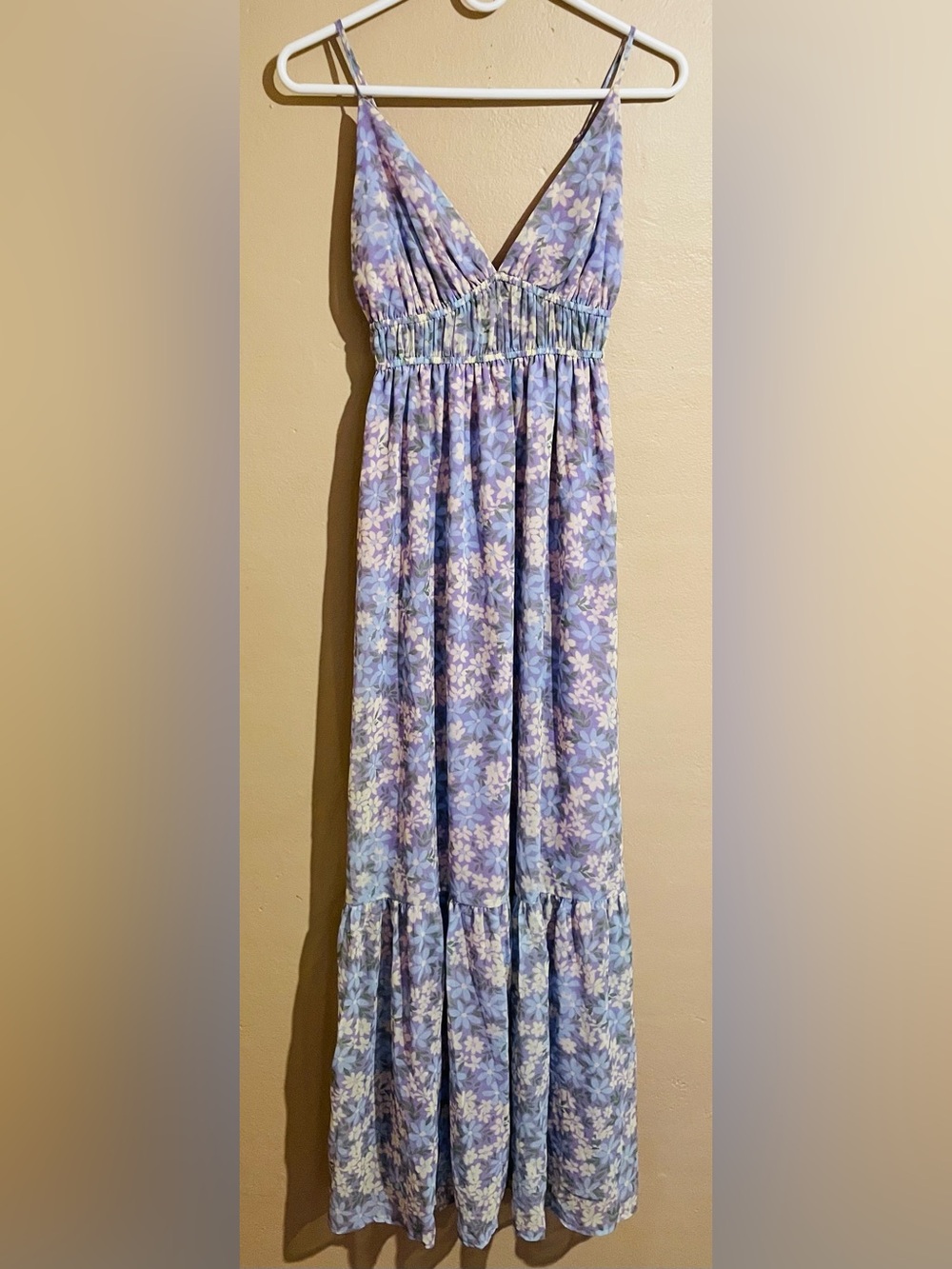 Lavender Floral Smocked Waist Maxi Dress with Spaghetti Straps
